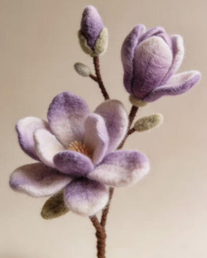Lila & Elfenbein Filz Magnolie Blume, Nadel gefilzte Wolle Blüte, Wohnkultur ewige Blume