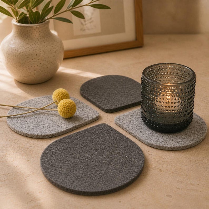 Glasuntersetzer, tropfenförmiges Design, 4-teiliges Set – Filzmaterial, 110 x 110 mm