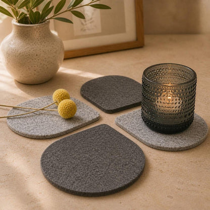 Glasuntersetzer, tropfenförmiges Design, 4-teiliges Set – Filzmaterial, 110 x 110 mm